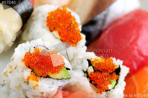 Image of Sushi and california rolls