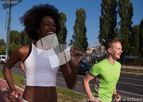 Image of multiethnic group of people on the jogging