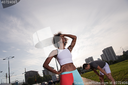 Image of multiethnic group of people on the jogging