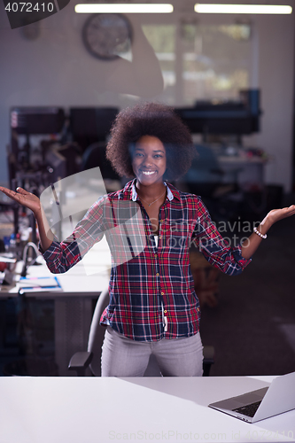 Image of portrait of a young successful African-American woman in modern 