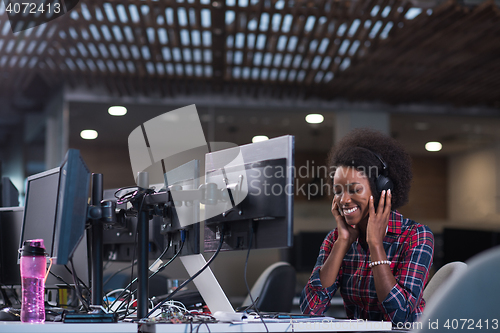 Image of portrait of a young successful African-American woman in modern 