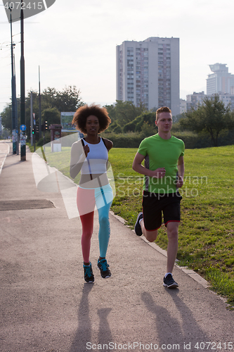 Image of multiethnic group of people on the jogging