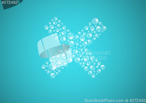 Image of water drops on blue background, cross symbol