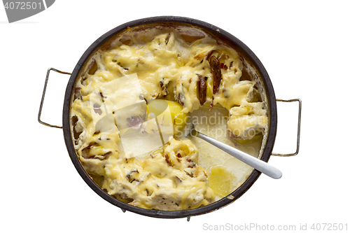 Image of Ready dish of potatoes with bacon and cheese sauce