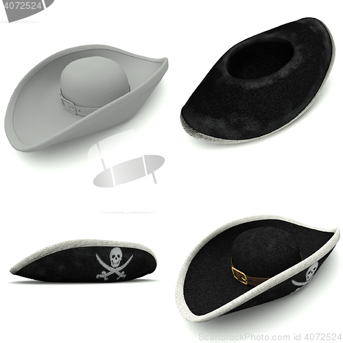 Image of Pirate hat with various parties. 3d.