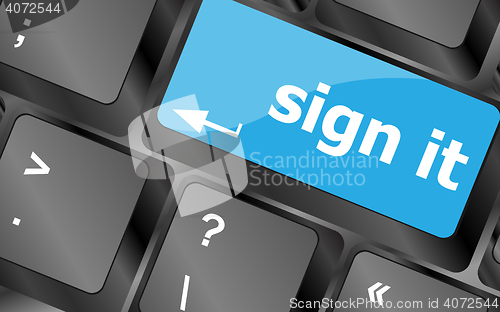 Image of sign it or login concept with key on computer keyboard. Keyboard keys icon button vector