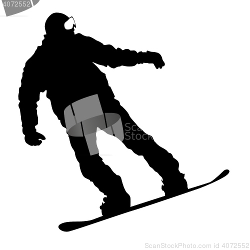 Image of Black silhouettes  snowboarders on white background. 