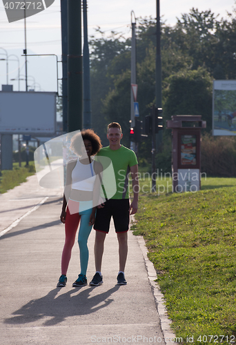 Image of multiethnic group of people on the jogging