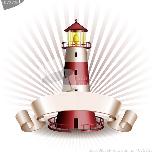 Image of Nautical emblem with Red lighthouse