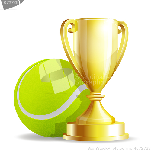 Image of Golden trophy cup with a Tennis ball