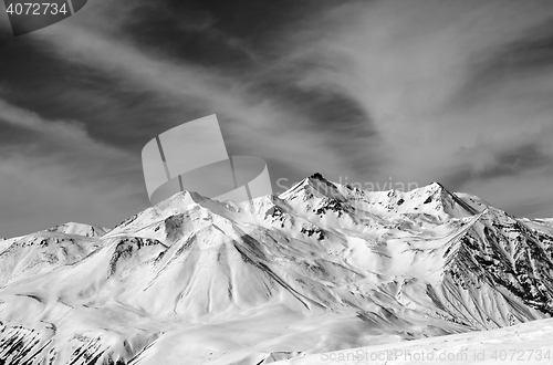 Image of Winter snow mountains in windy day