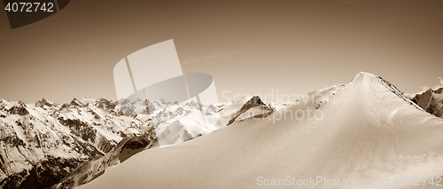 Image of Panoramic view on winter snow mountain