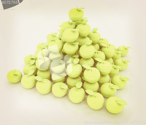 Image of Piramid of apples on a white. 3D illustration. Vintage style.