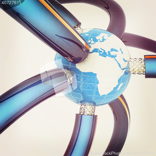 Image of Cables for high tech connect and Earth. 3D illustration. Vintage