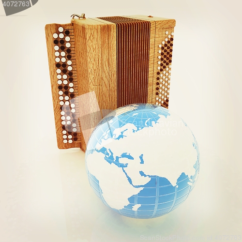 Image of Musical instrument - retro bayan and Earth. 3D illustration. Vin