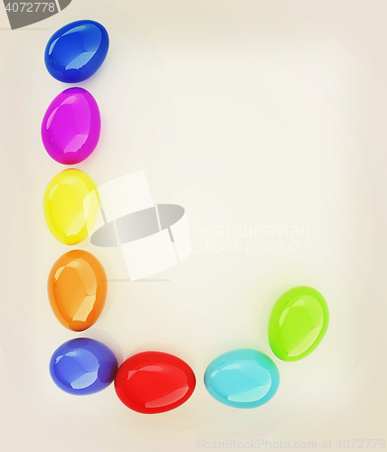 Image of Alphabet from colorful eggs. Letter \"L\". 3D illustration. Vintag