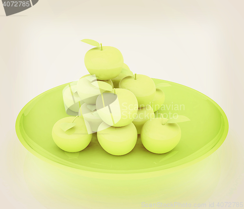 Image of apples in a plate on white. 3D illustration. Vintage style.