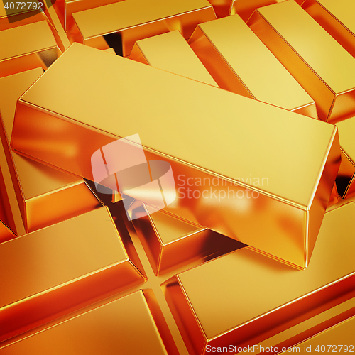 Image of gold bars. 3D illustration. Vintage style.