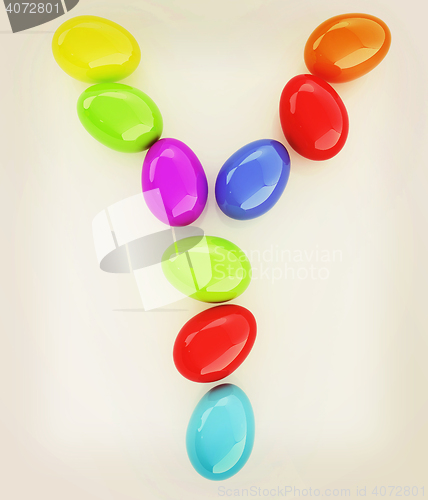 Image of Alphabet from colorful eggs. Letter \"Y\". 3D illustration. Vintag