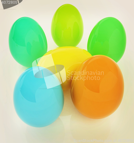 Image of Colored Eggs on a white background. 3D illustration. Vintage sty