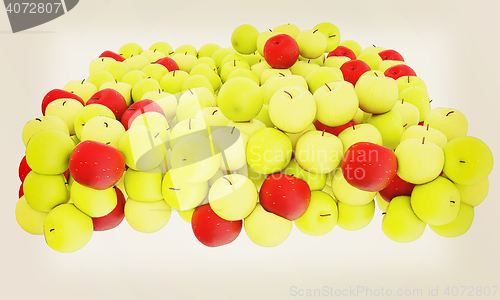 Image of apples isolated on white. 3D illustration. Vintage style.
