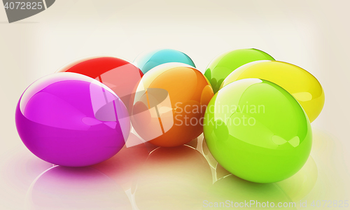 Image of Colored Eggs on a white background. 3D illustration. Vintage sty