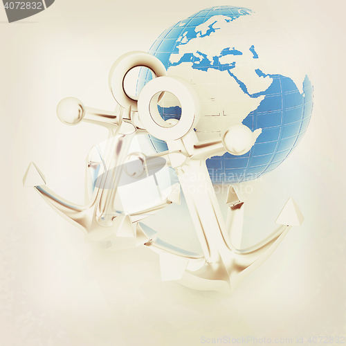 Image of anchors and Earth. 3D illustration. Vintage style.