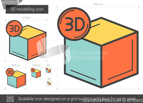 Image of Three D modelling line icon.