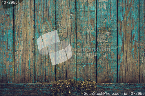 Image of Grunge background with wooden planks in blue colors