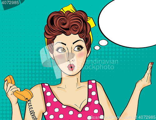 Image of Pop art  woman . Comic woman with speech bubble