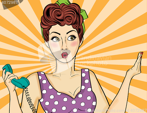 Image of Pop art  woman . Comic woman with speech bubble