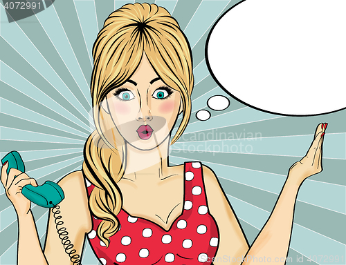 Image of Pop art  woman . Comic woman with speech bubble