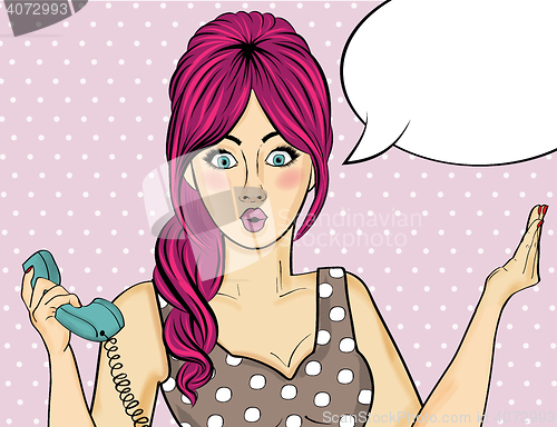 Image of Pop art  woman . Comic woman with speech bubble