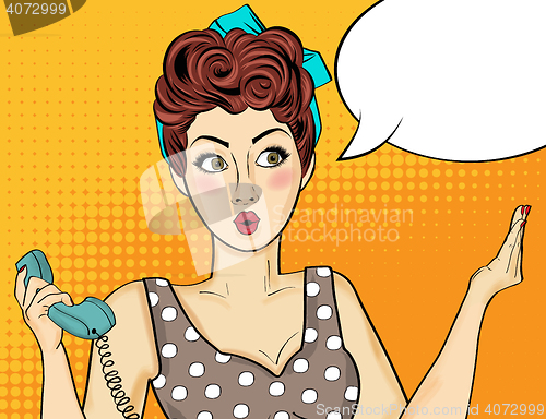 Image of Pop art  woman . Comic woman with speech bubble