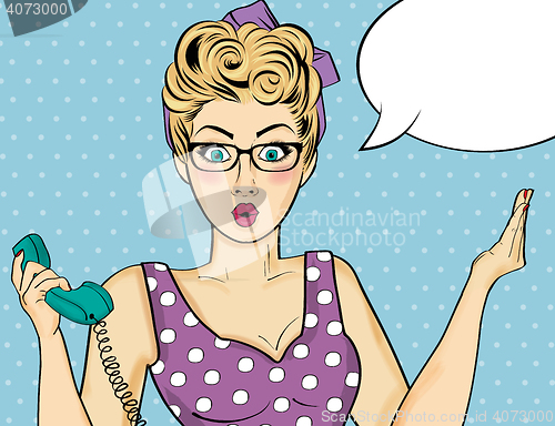 Image of Pop art  woman . Comic woman with speech bubble