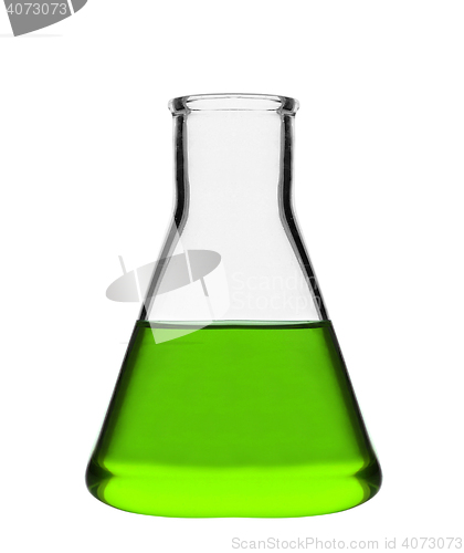 Image of Chemical laboratory flask with green liquid