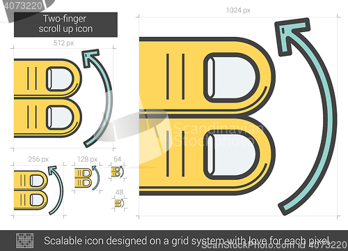 Image of Two-finger scroll up line icon.