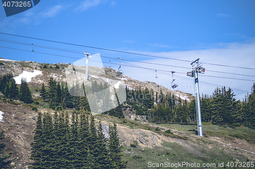 Image of Mountain lift on a hill with pine trees