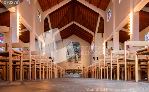 Image of SKALHOLT, ICELAND - JULY 25: Interior of the modern Skalholt cat