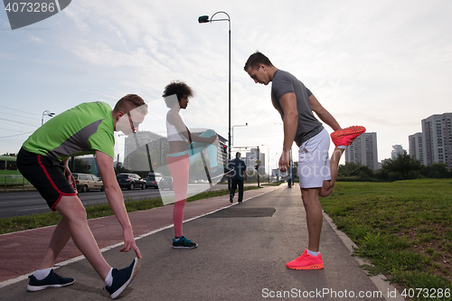 Image of multiethnic group of people on the jogging