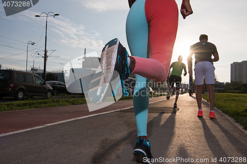 Image of multiethnic group of people on the jogging