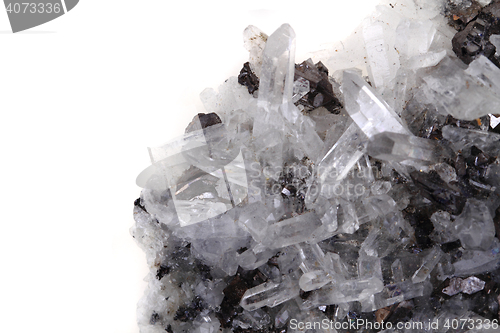 Image of white rock-crystal with galenite background