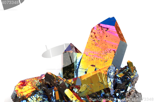 Image of crystal with metal rainbow surface