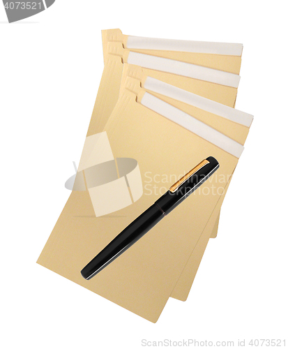 Image of folders, paper and pens