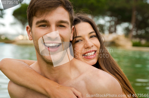 Image of Young couple having fun