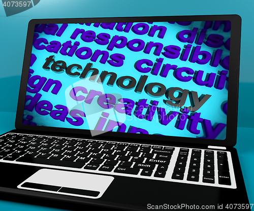 Image of Technology Word On Laptop Meaning Software And Hi Tech