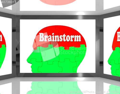 Image of Brainstorm On Brain On Screen Showing Group Of Words