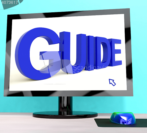 Image of Guide Word On Computer Shows Guidance Or Training