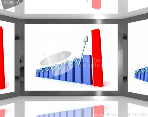 Image of Arrow Pointing Up On Screen Showing Business Progress