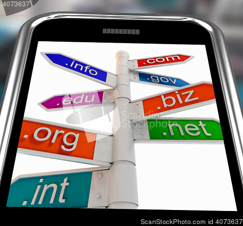 Image of Domains On Smartphone Shows Internet Websites